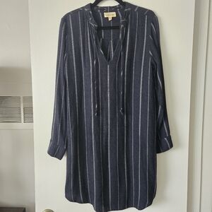 Anthropologie x Cloth & Stone Navy with White Striped Shirt Dress
